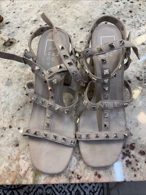 ShuShop Taupe Studded Suede Strappy Heels